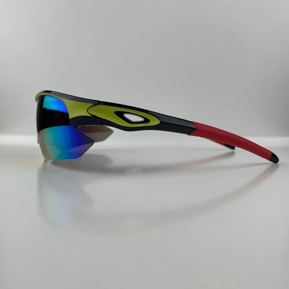 Mens Sport Wrap Sunglasses Black Neon Yellow Red Iridescent Mirrored Shield‎ Y2K